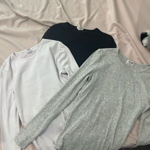 3 pack Cotton On Ribbed Long Sleeve Top - White, grey, and black